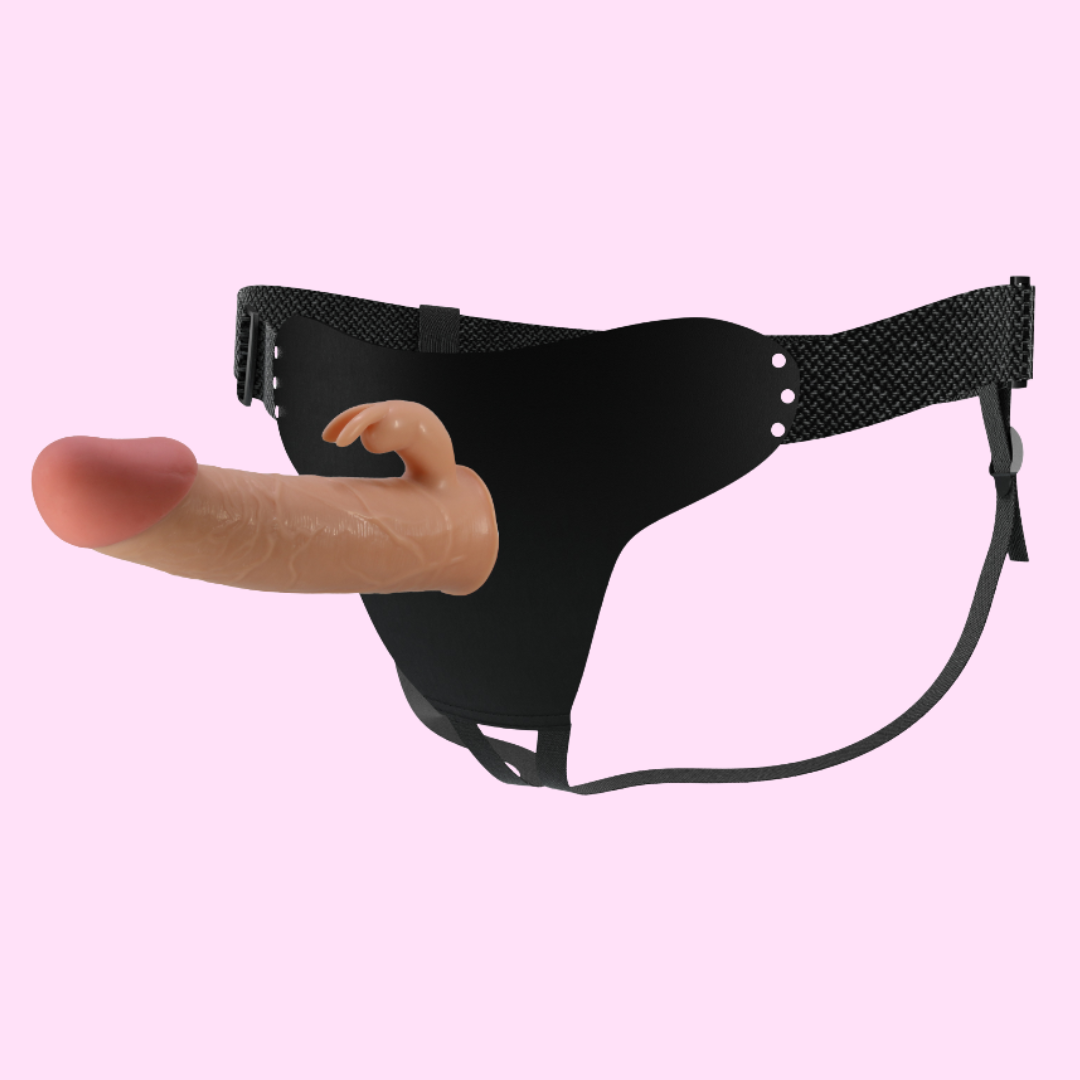 Arnés hueco ajustable realista con estimulador de clítoris de 19 cm