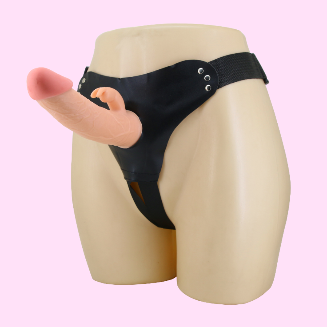Arnés hueco ajustable realista con estimulador de clítoris de 19 cm