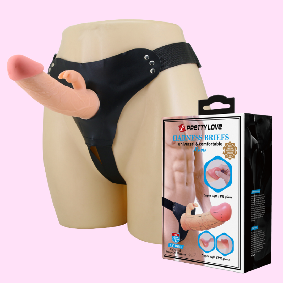 Arnés hueco ajustable realista con estimulador de clítoris de 19 cm